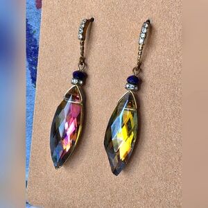 Gold Iridescent Drop Earrings with Crystal Accents